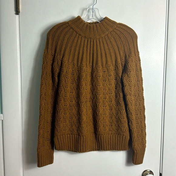 Madewell Pointelle Stitch-Mix Mockneck Sweater Dried Cedar Brown Chunky Knit - Picture 2 of 9